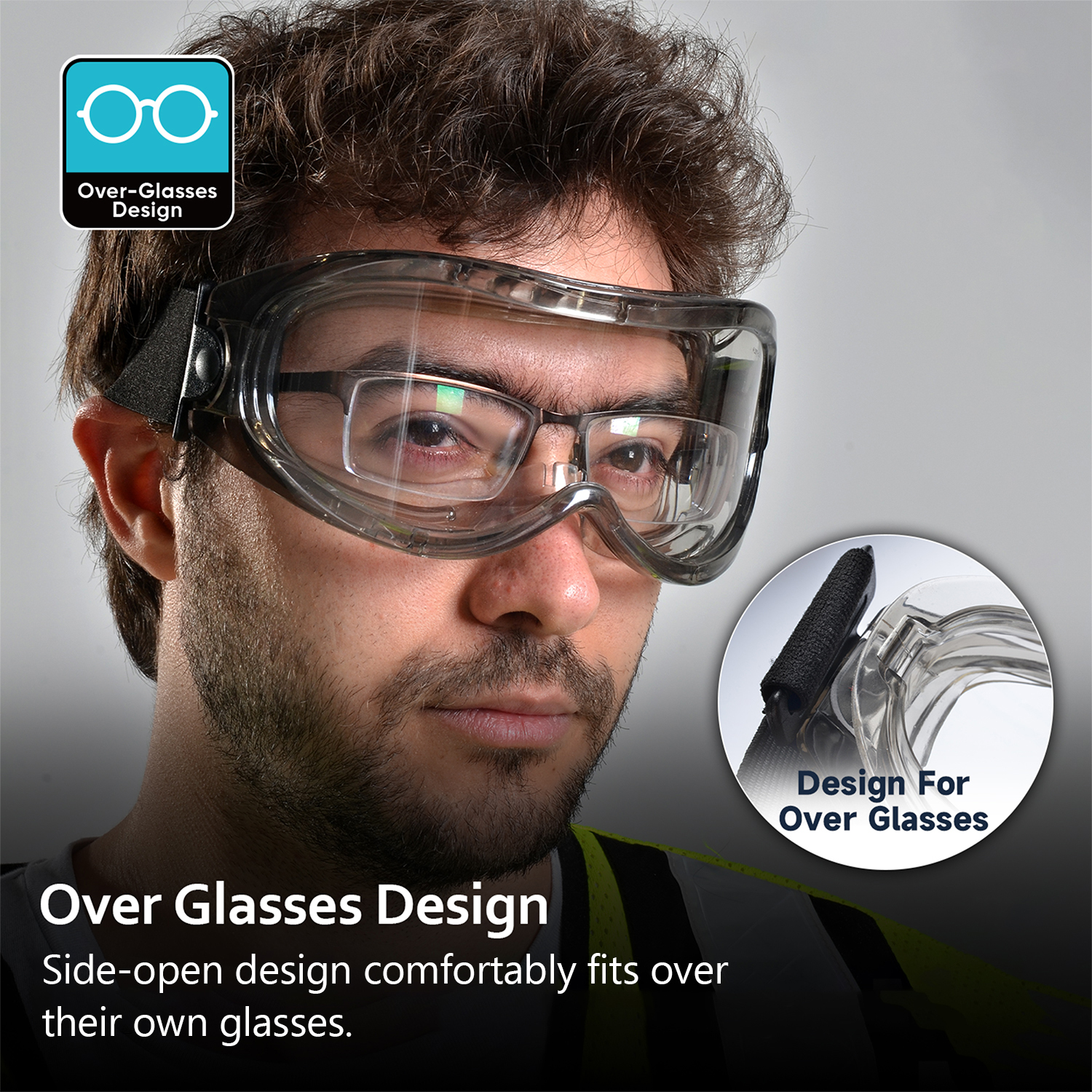 Lunettes de sécurité antibuée OTG avec sangle réglable | ANSI Z87.1 et EN166