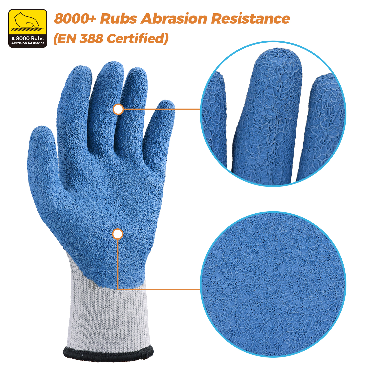Gants de travail enduits de latex EN 388 2242X pour la construction et la manutention LY-3013 Grip Guarder bleu