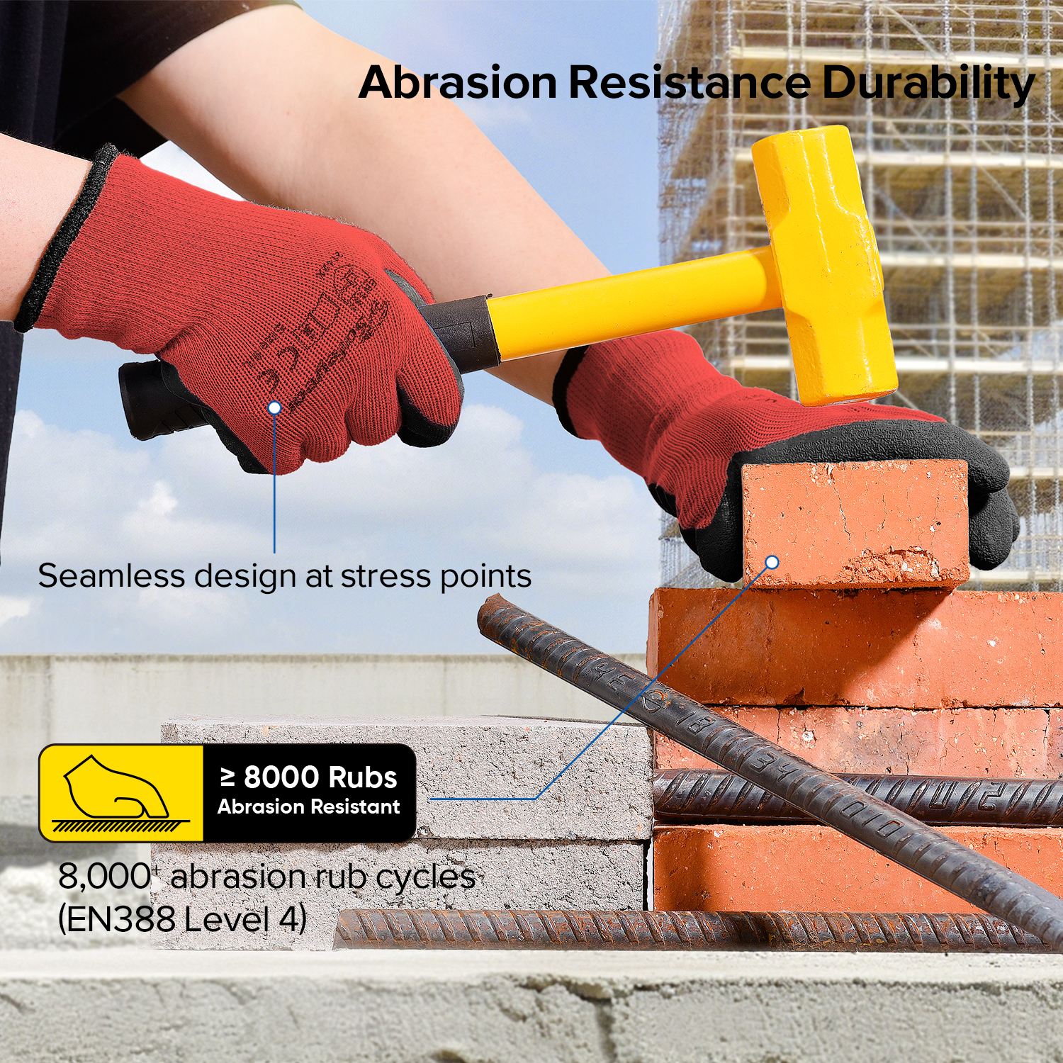 Gants de travail de sécurité enduits de latex LY-3013 Grip Guarder Rouge