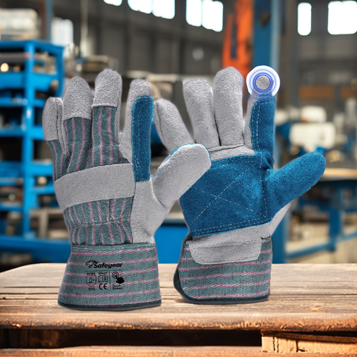 Gant anti-coupure avec paume en cuir de vache Gants d'impact FL-1015 Bleu