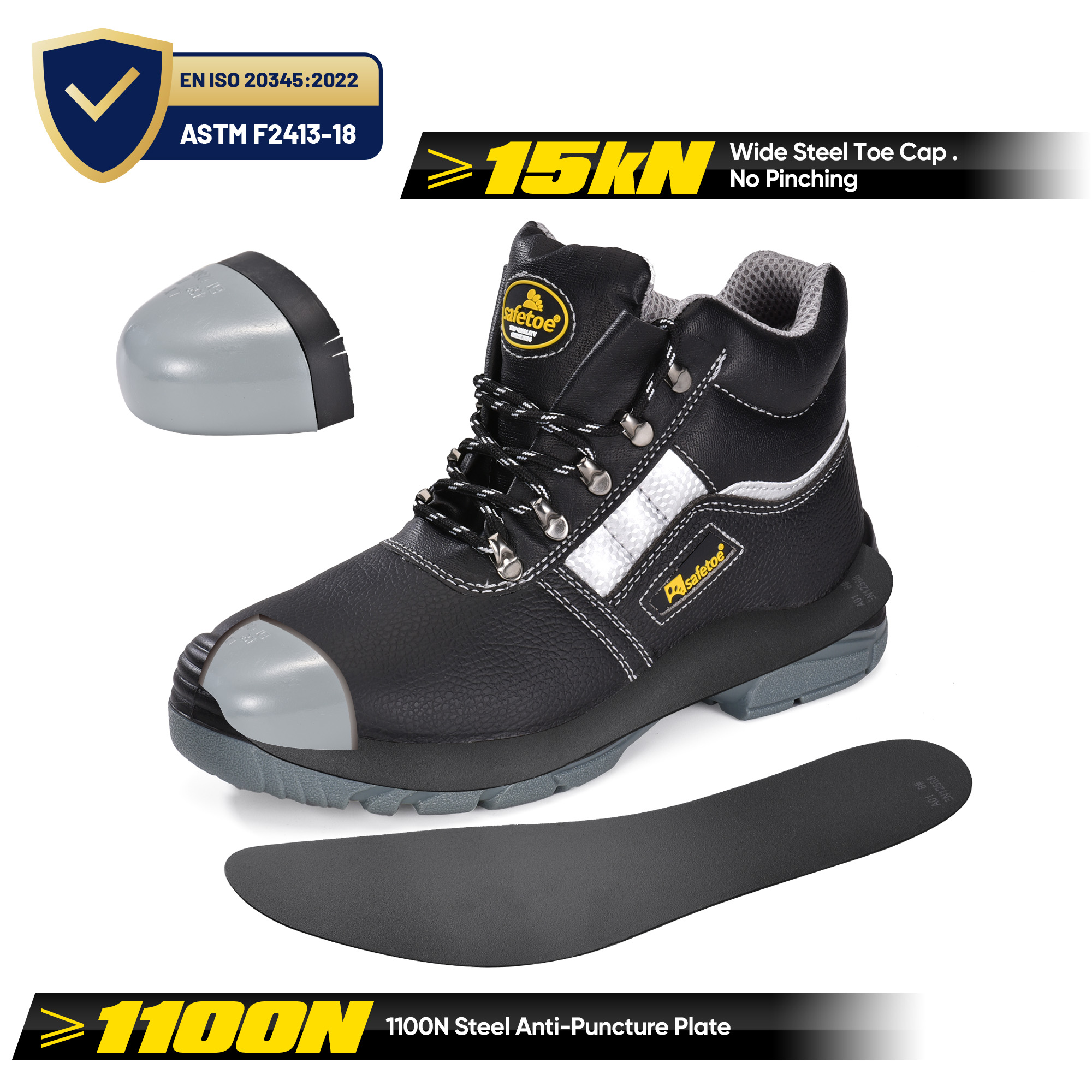 Vortigard ™ SITE d'orteil en acier inoxydable Boots de travail de protection noir M-8027