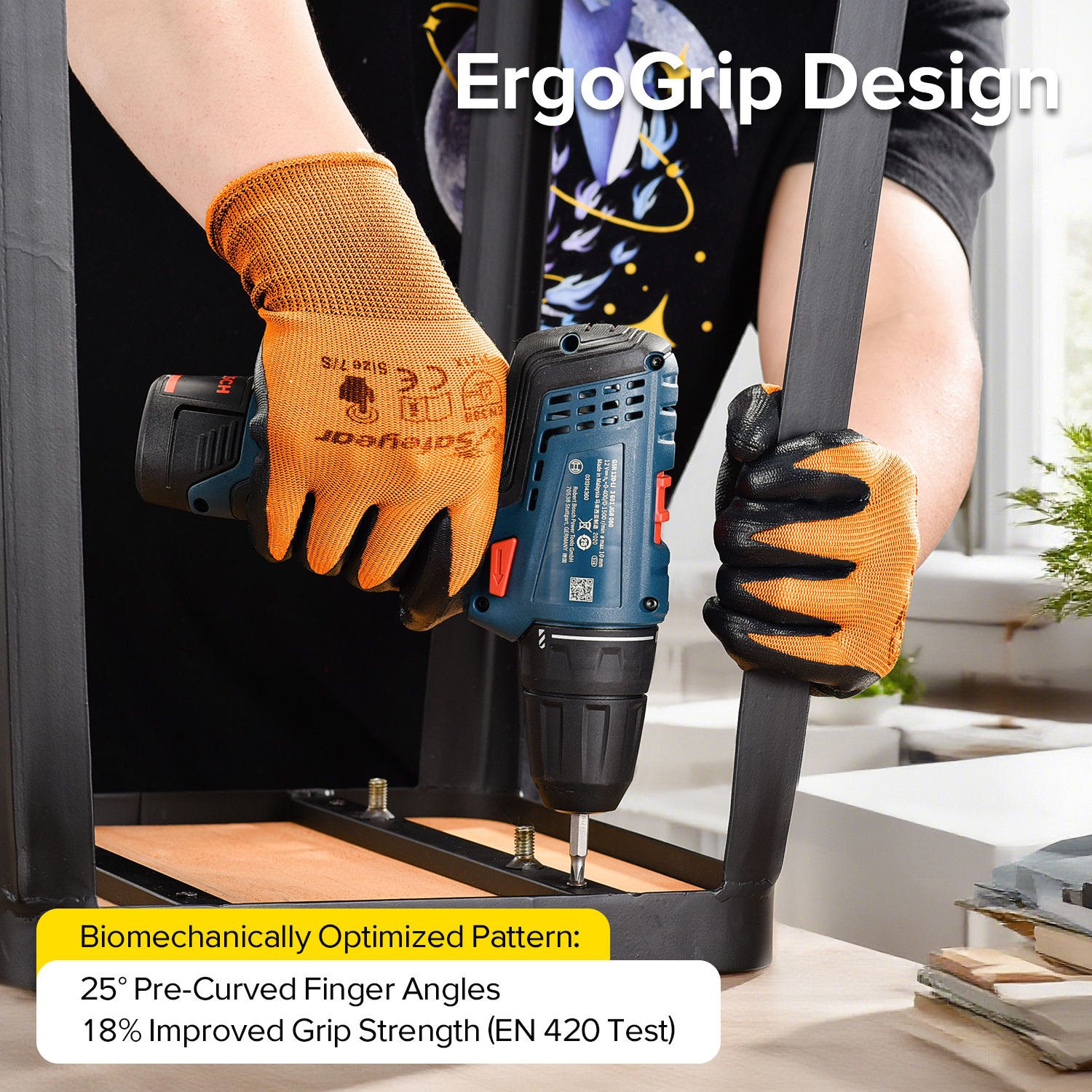 Gants de travail de sécurité enduits de nitrile N1552 Orange