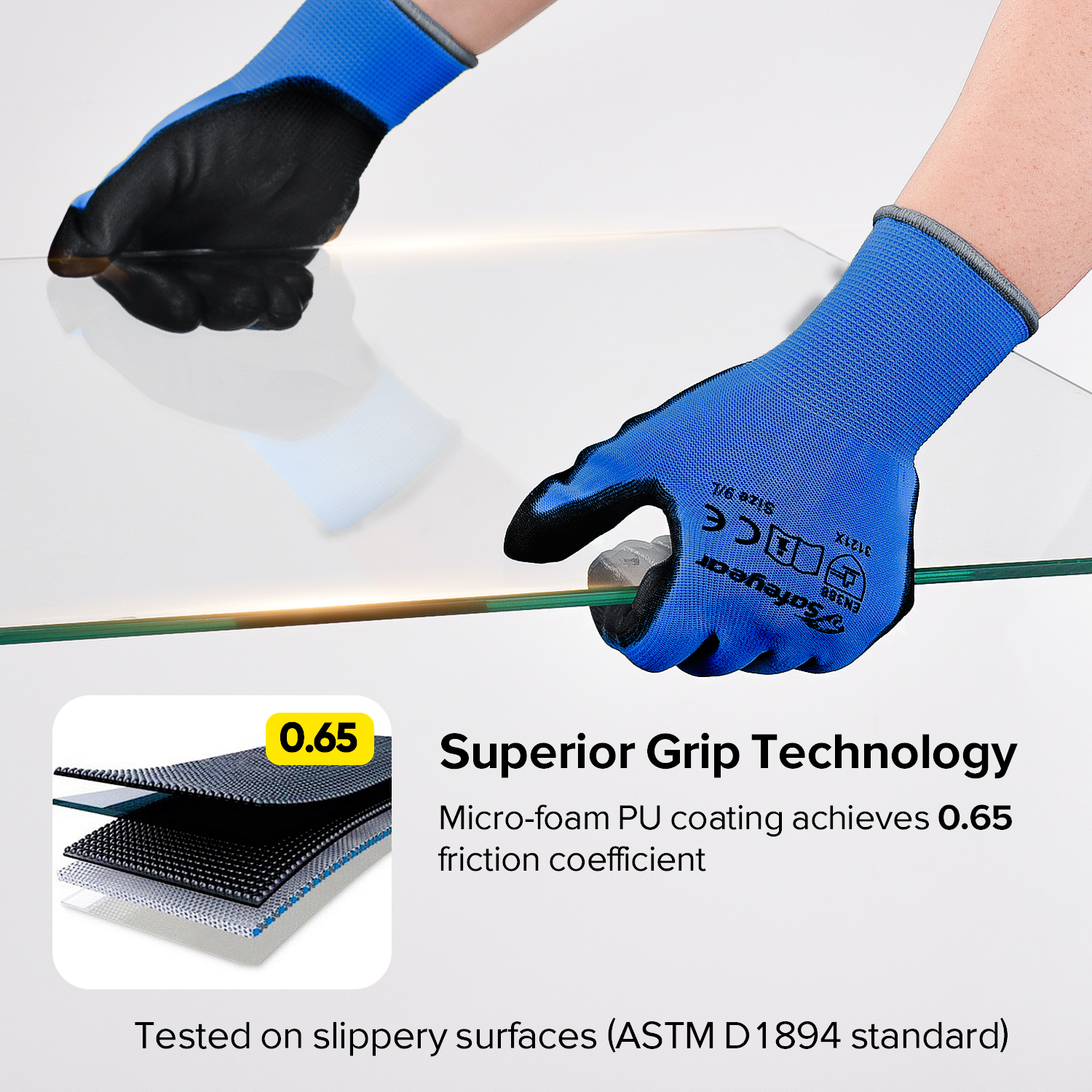 Gants de travail robustes enduits de PU PN8003 bleu