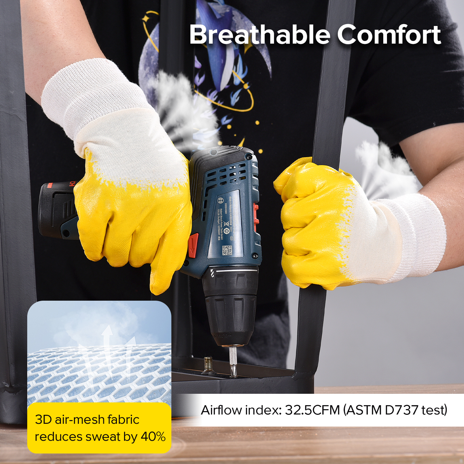 Gants de travail industriels enduits de nitrile FD1289 jaune