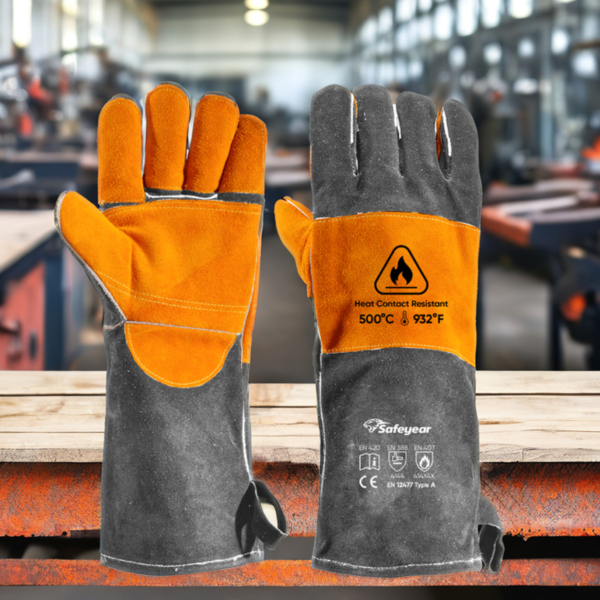  Gant de soudeur en daim gants de soudage Laser résistants à la chaleur FL-1023 gris et jaune