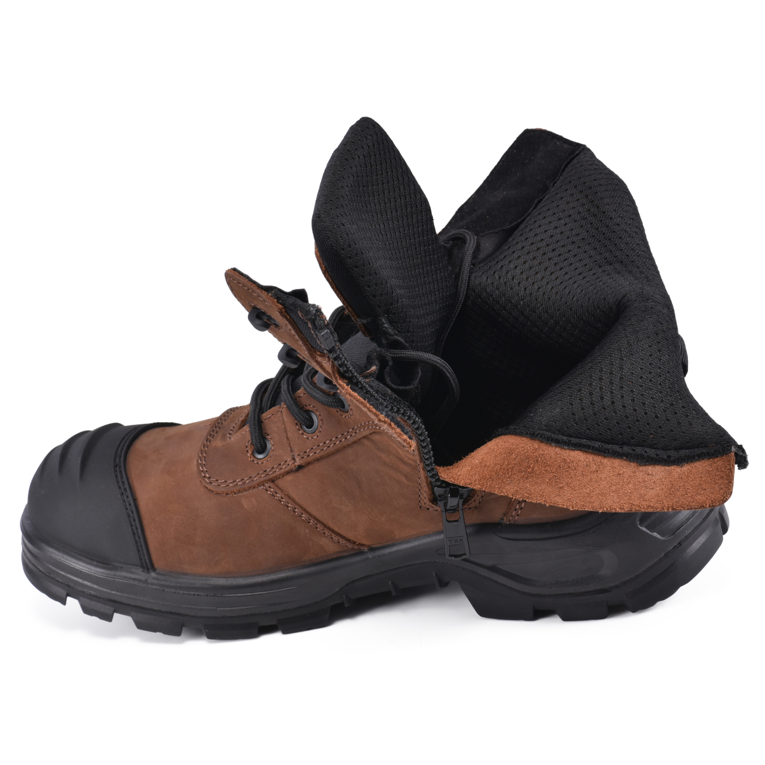 Conception de zip de haute qualité Nubuck Cow Leatther Construction Boots de travail M-8578 Brown
