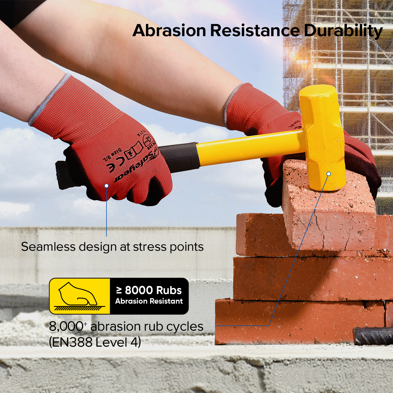 Gants de travail robustes enduits de PU PN8003 FlexShield Work Red 