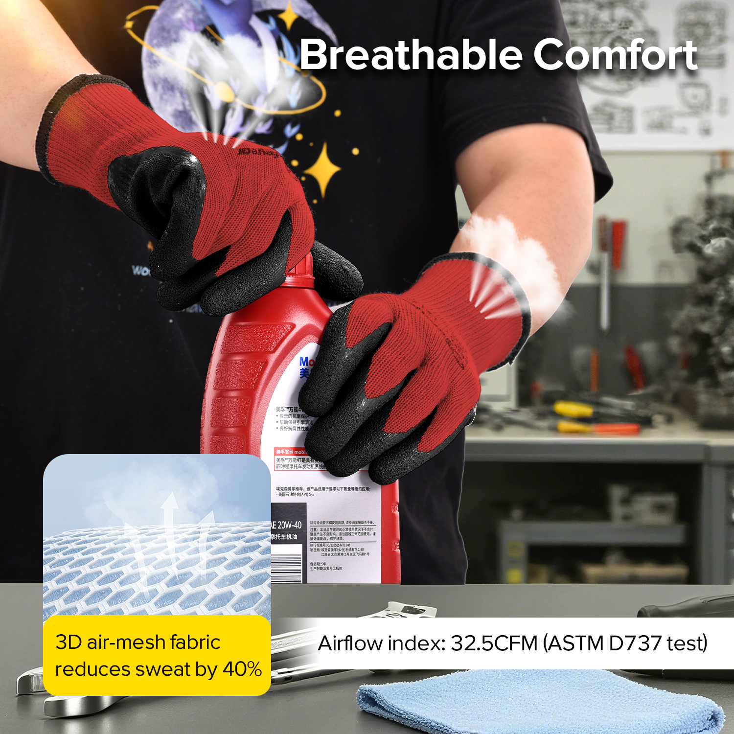 Gants de travail de sécurité enduits de latex LY-3013 Grip Guarder Rouge