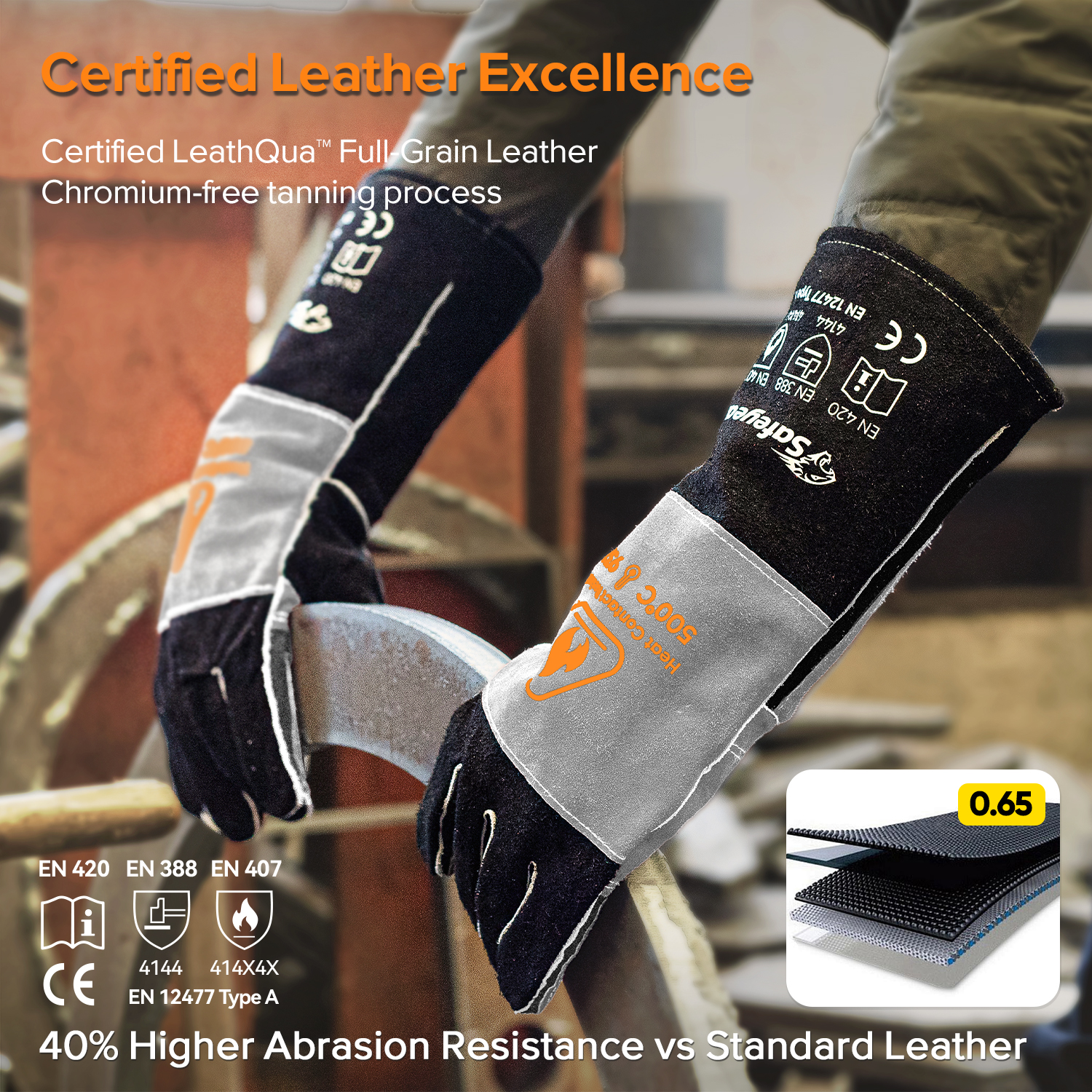 Gants de soudage en cuir pour MIG/TIG | Protection thermique (EN 407)