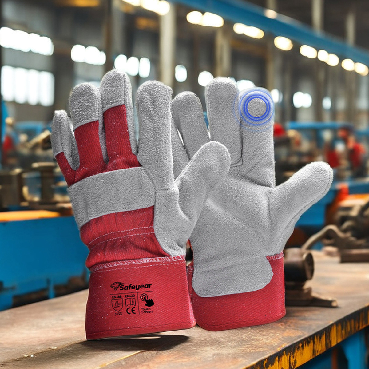  Gants de sécurité en cuir Gants de mécanicien de travail Cuir FL-1015 Rouge