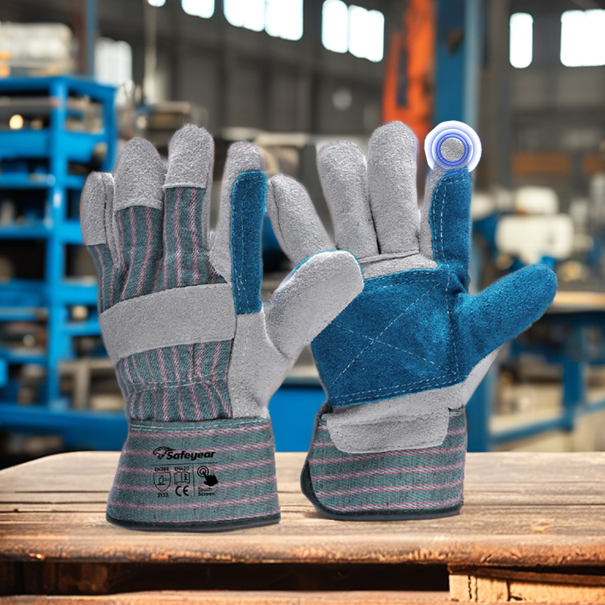 Gant anti-coupure avec paume en cuir de vache Gants d'impact FL-1015 Bleu