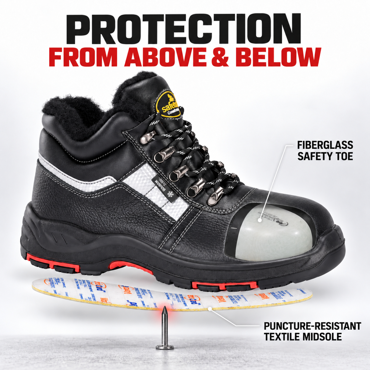 Bottes de sécurité d'hiver isolées avec doublure en laine chaude | Bouclier de glace M-8027
