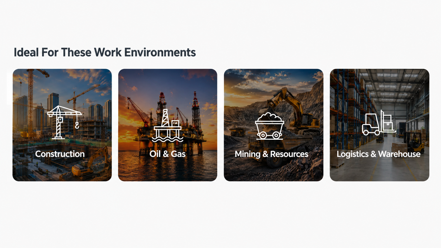 Environnements de travail pour les chaussures de s&eacute;curit&eacute;, notamment dans les secteurs de la construction, du p&eacute;trole et du gaz, des mines, de la logistique et de l'entreposage
