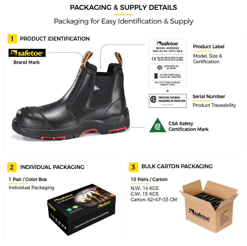 M-8025NBK Bottes de s&eacute;curit&eacute; sans m&eacute;tal certifi&eacute;es CSA Emballage