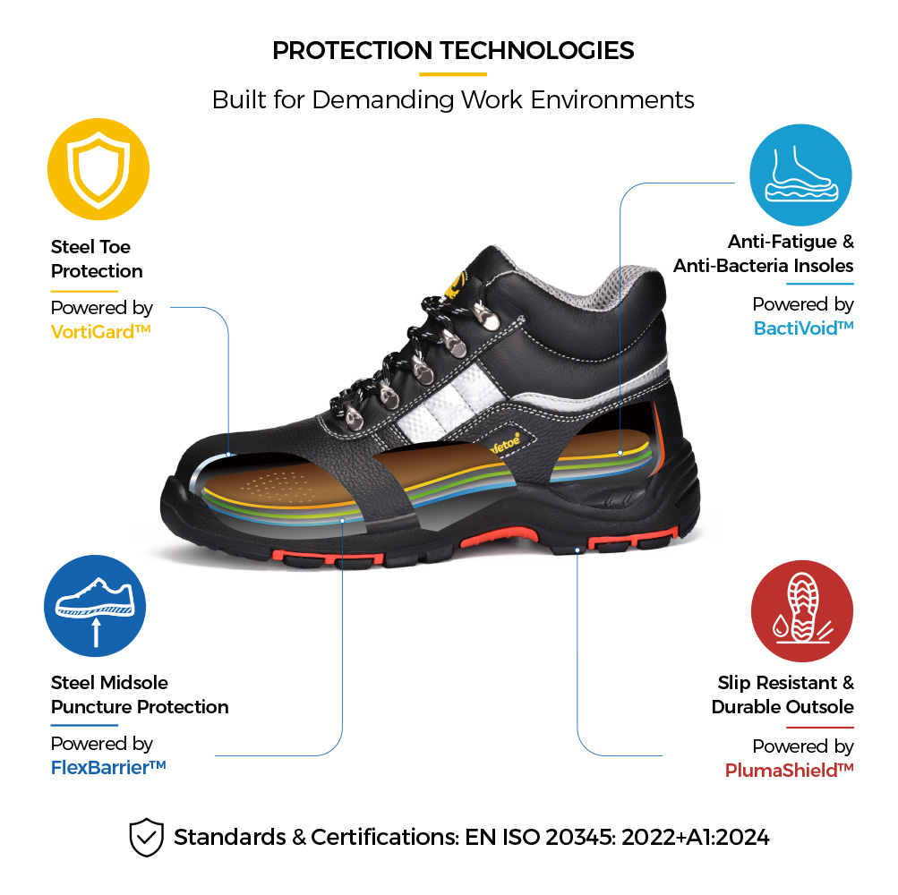 Chaussures de s&eacute;curit&eacute; industrielles M-8027PRST haut de gamme avec embout en acier et semelle en PU/caoutchouc r&eacute;sistante &agrave; la chaleur 