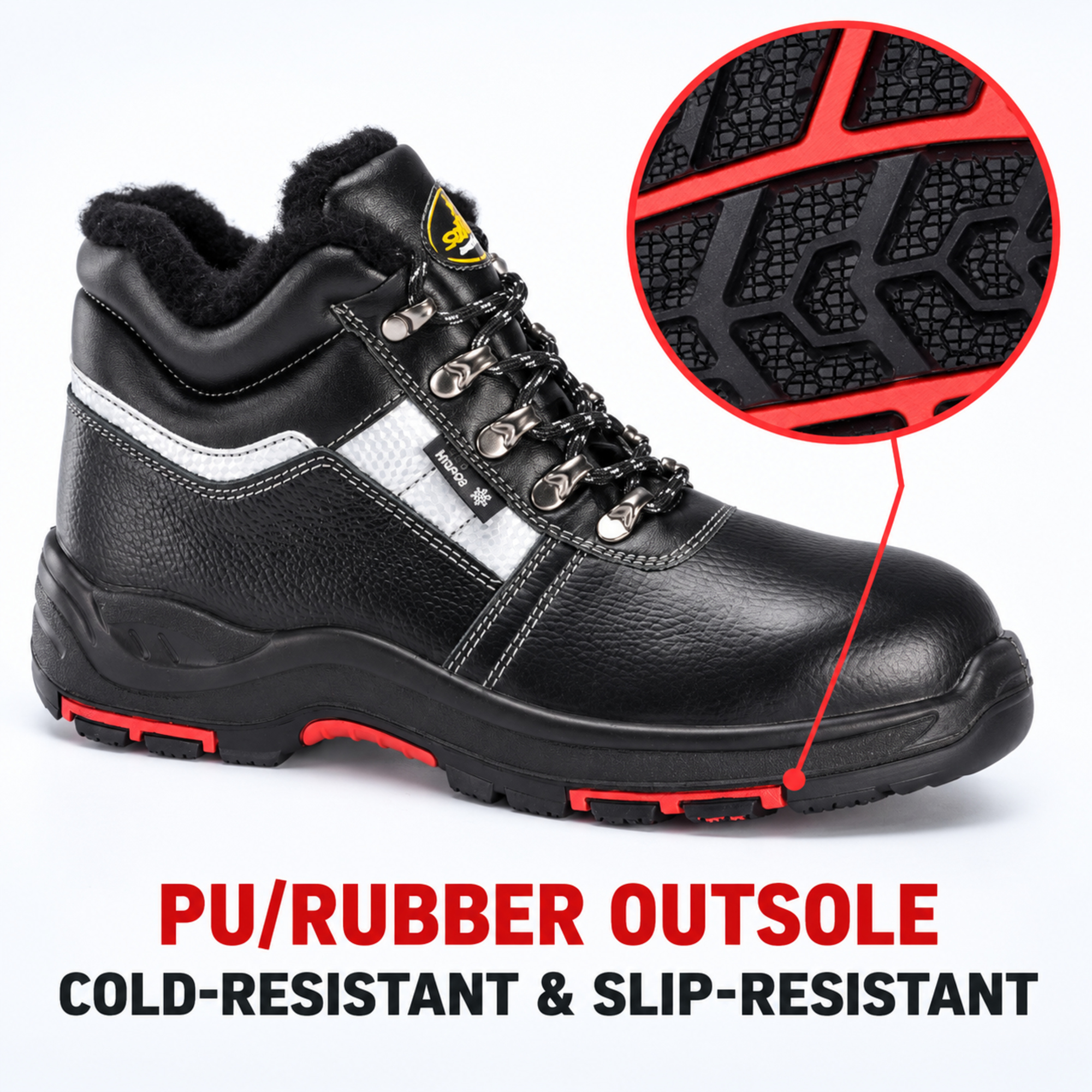 Bottes de sécurité d'hiver isolées avec doublure en laine chaude | Bouclier de glace M-8027