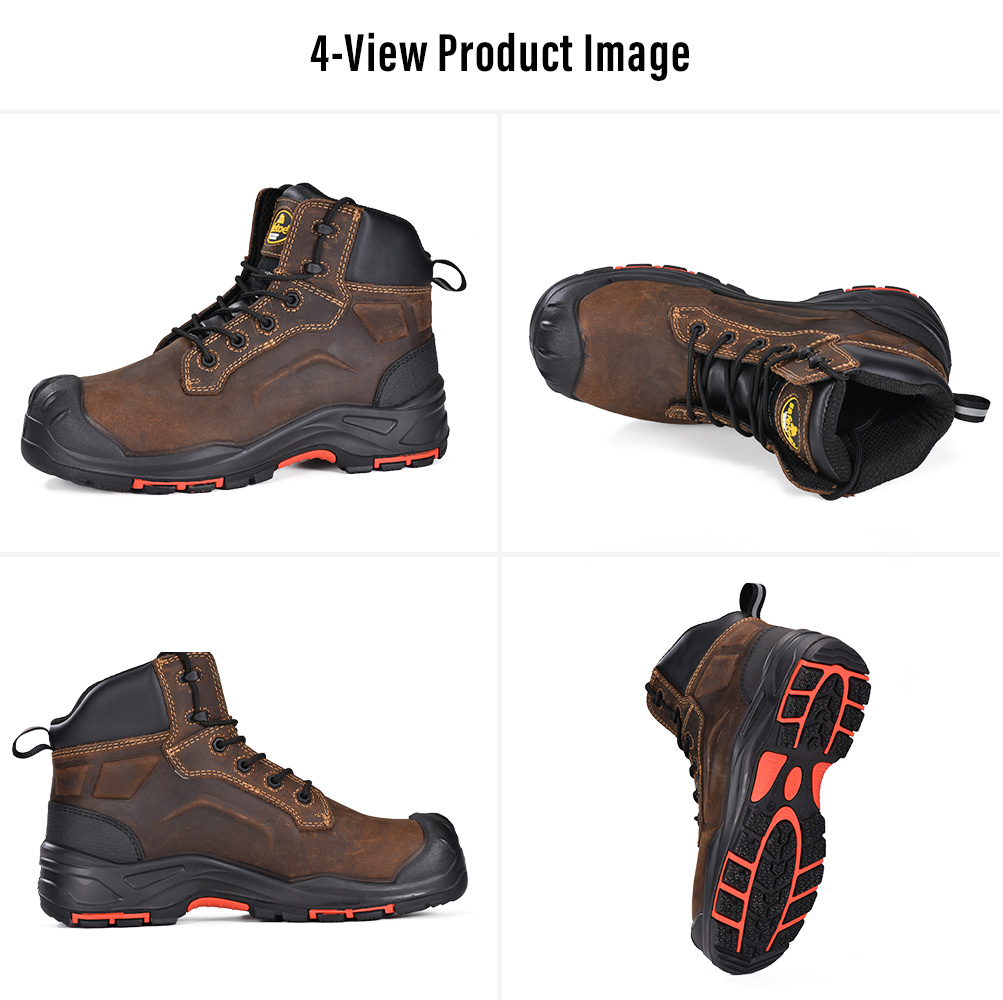 Quatre vues des bottes de s&eacute;curit&eacute; mini&egrave;res &agrave; embout composite sans m&eacute;tal Safetoe M-8552