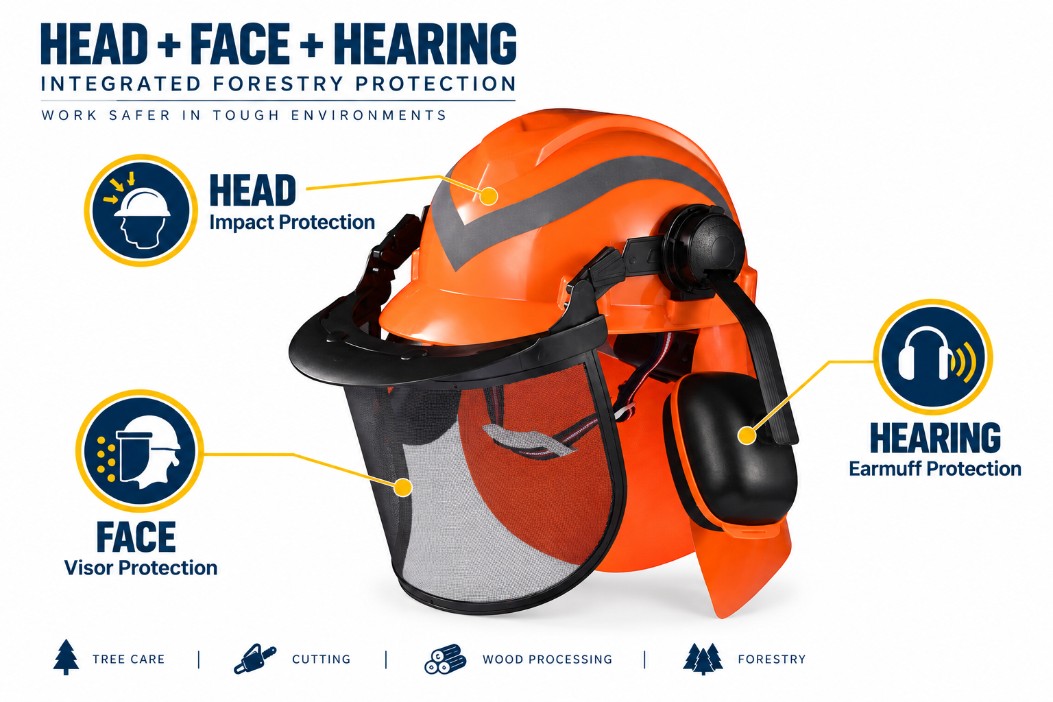 Casque forestier int&eacute;gr&eacute; avec protection t&ecirc;te-visage et protection auditive