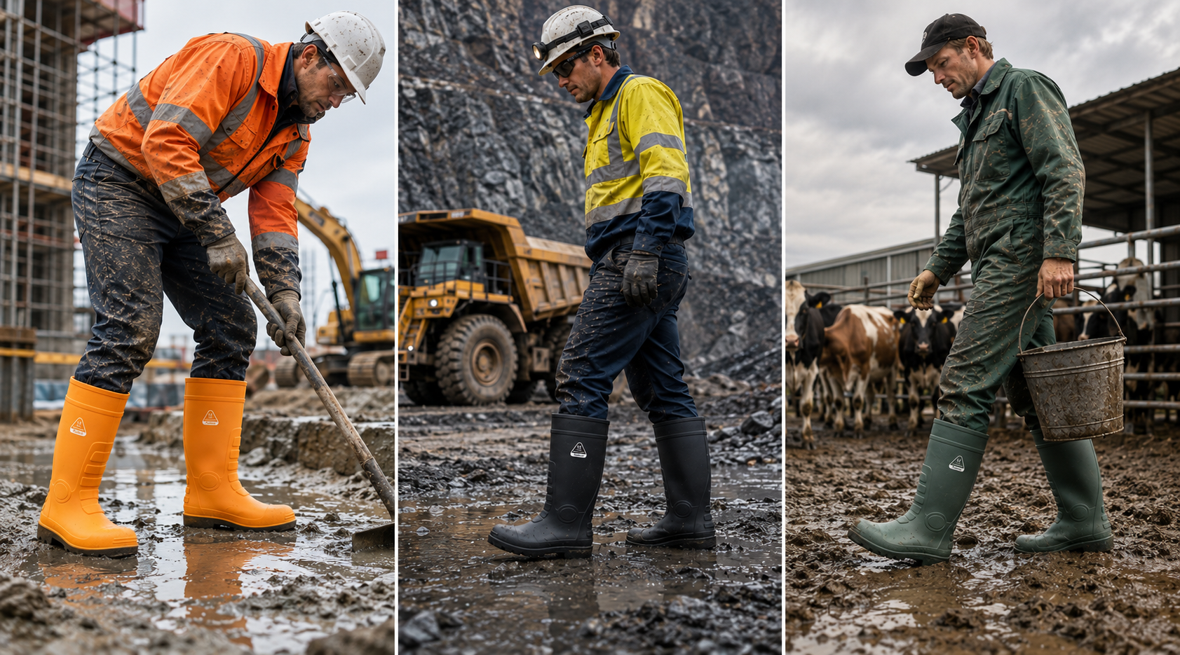 Bottes de s&eacute;curit&eacute; en caoutchouc pour travaux industriels