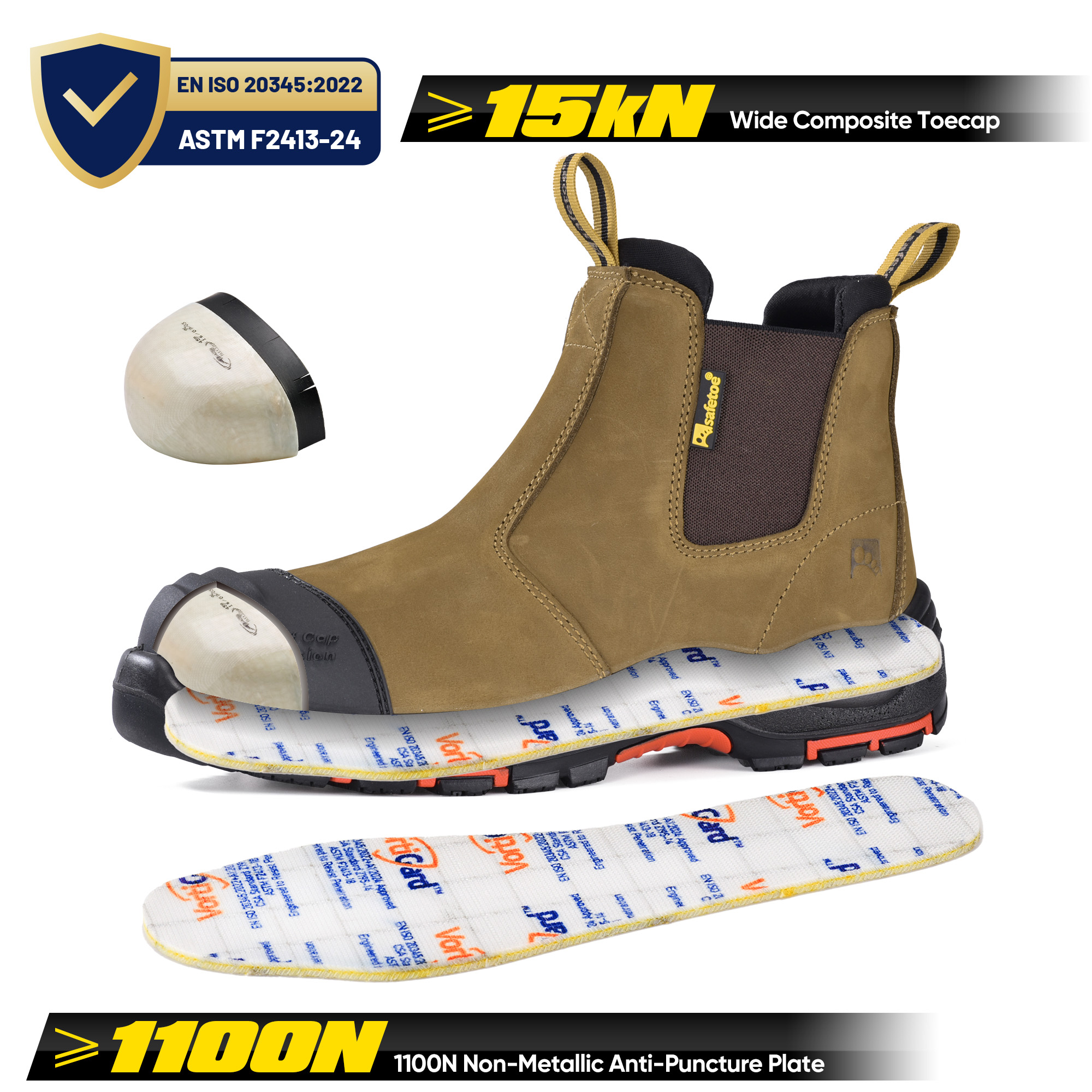 Bottes de sécurité Chelsea de qualité supérieure à enfiler avec embout composite et protection en Kevlar | M-8025NB