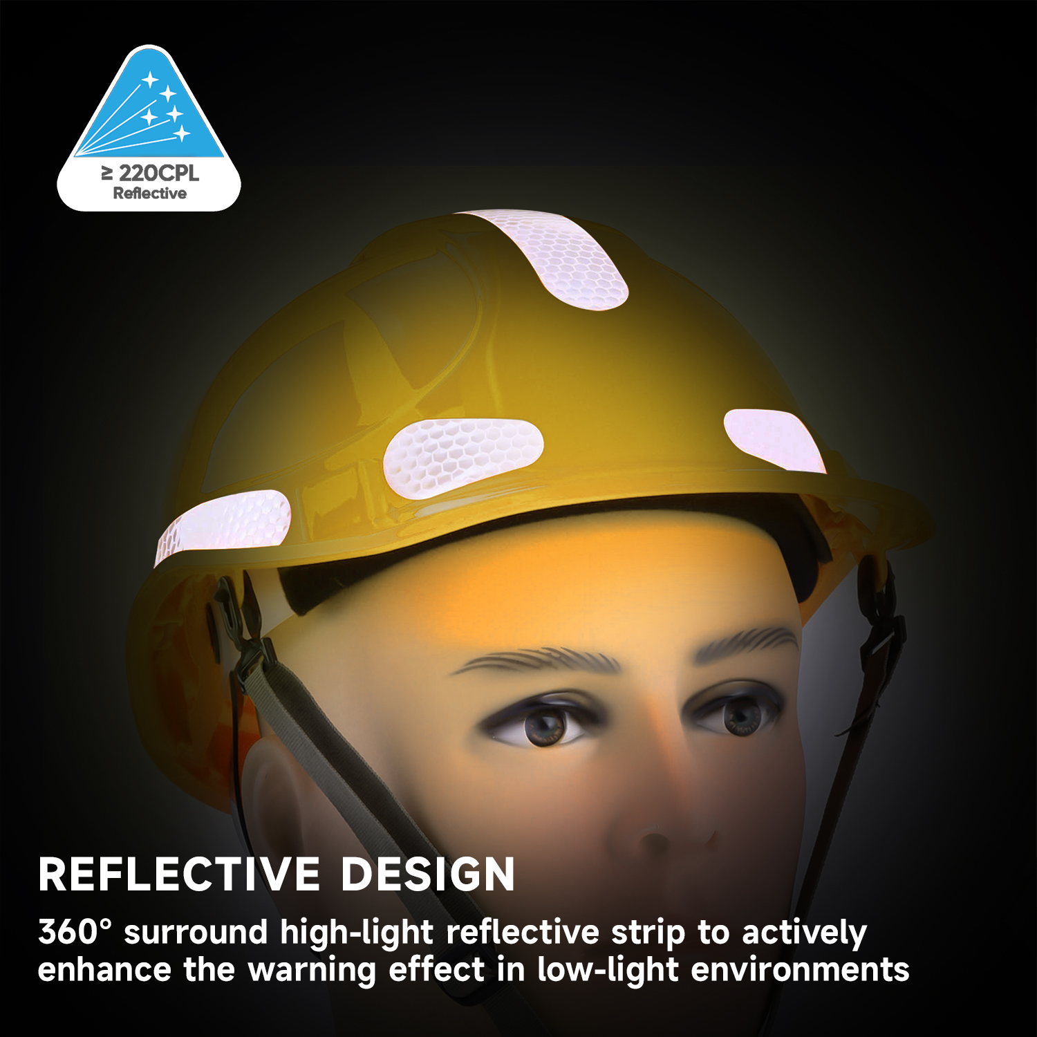 Casque de sécurité ventilé haute visibilité avec bandes réfléchissantes