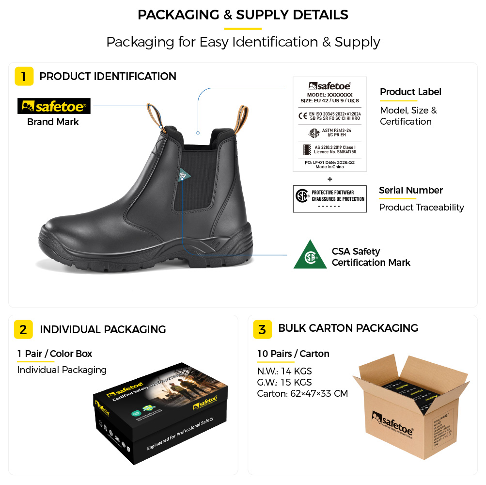 M-8025 Bottes de s&eacute;curit&eacute; certifi&eacute;es CSA avec emballage triangle vert