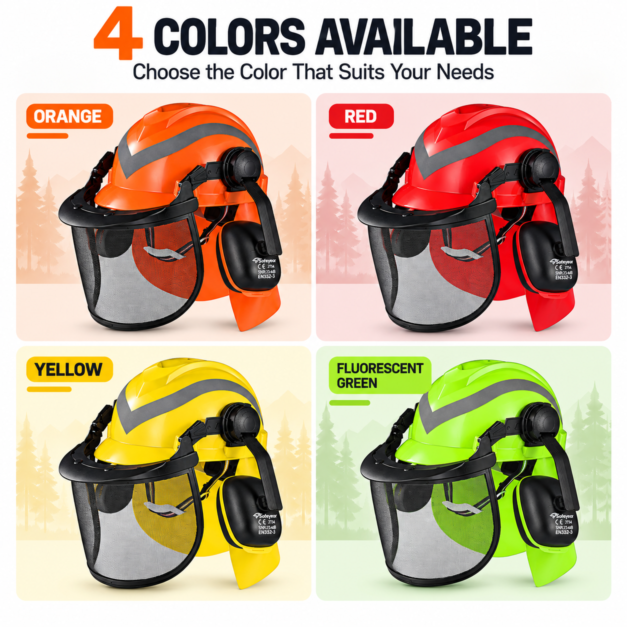 Casque de sécurité forestière avec visière en maille et cache-oreilles M-5009