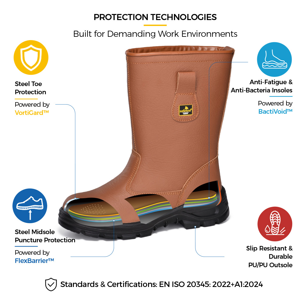 H-9430 Bottes de s&eacute;curit&eacute; Rigger classiques en cuir marron avec construction de protection &agrave; embout en acier 
