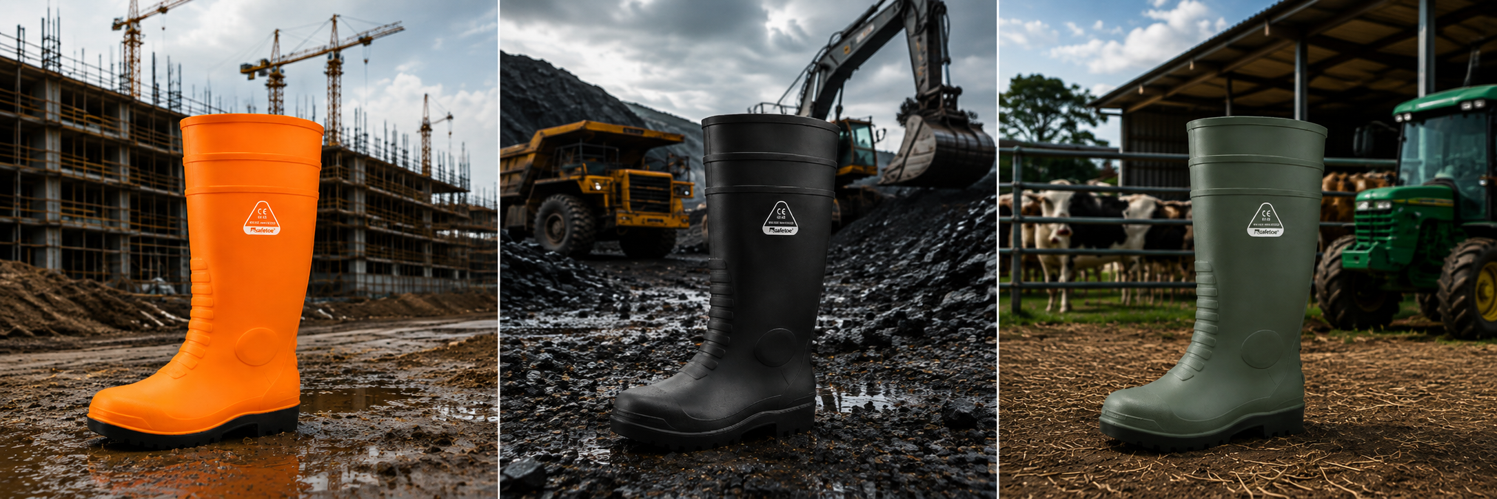 Bottes de s&eacute;curit&eacute; en caoutchouc pour les travaux de construction, d'exploitation mini&egrave;re et agricole