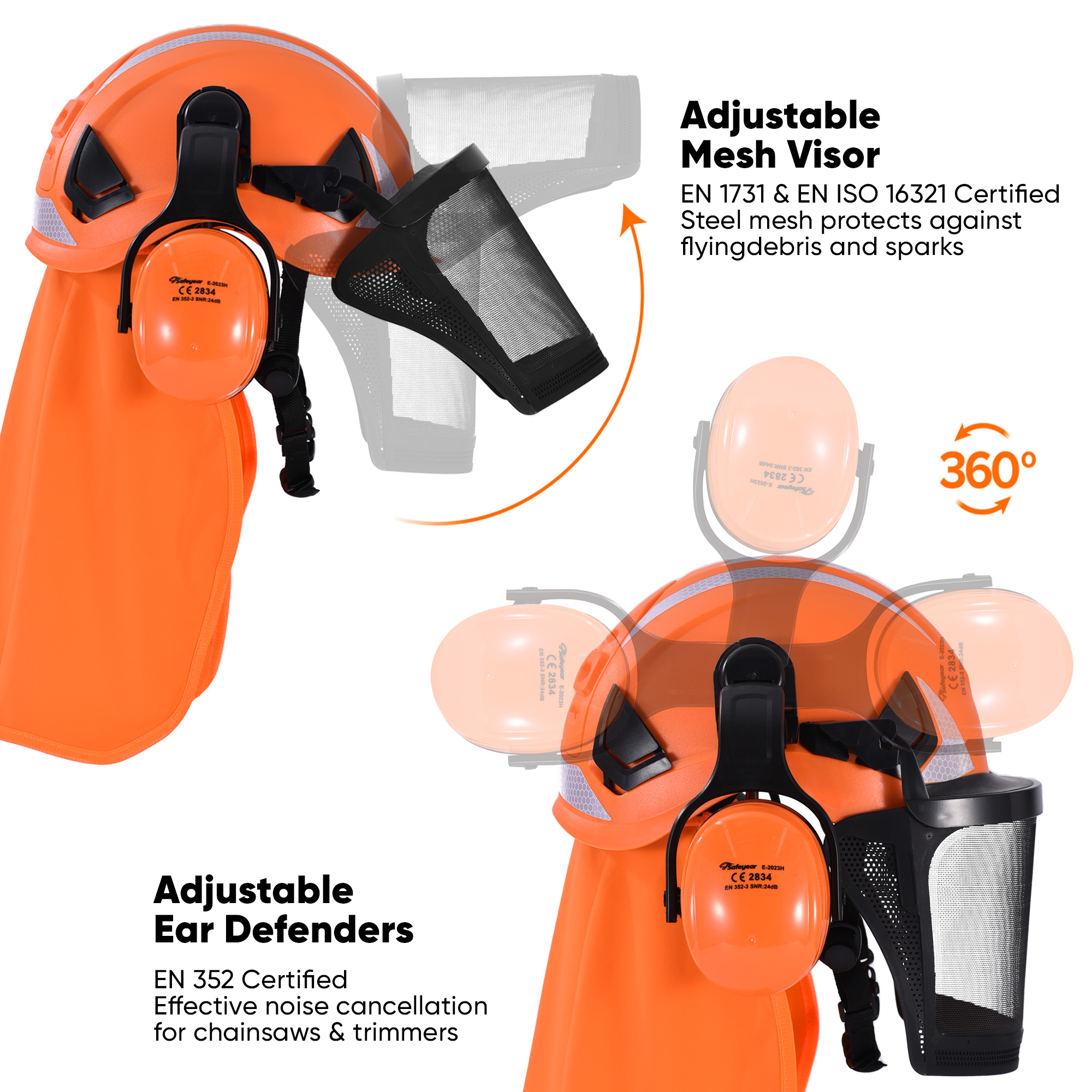 Casque de sécurité avec écran facial et protection auditive M-5017 Orange