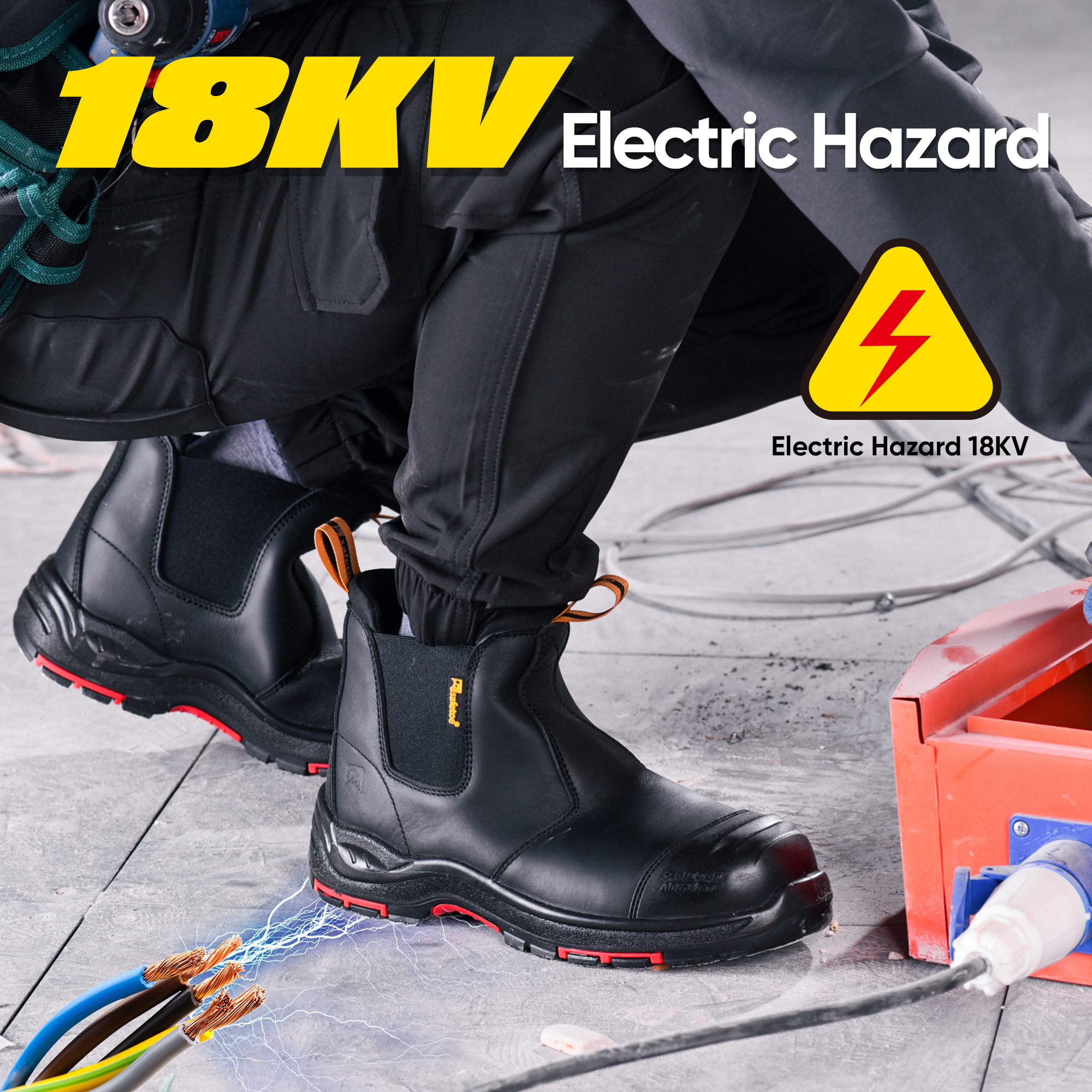 Bottes de sécurité à enfiler en cuir noir avec embout composite et protection en Kevlar | M-8025NBK