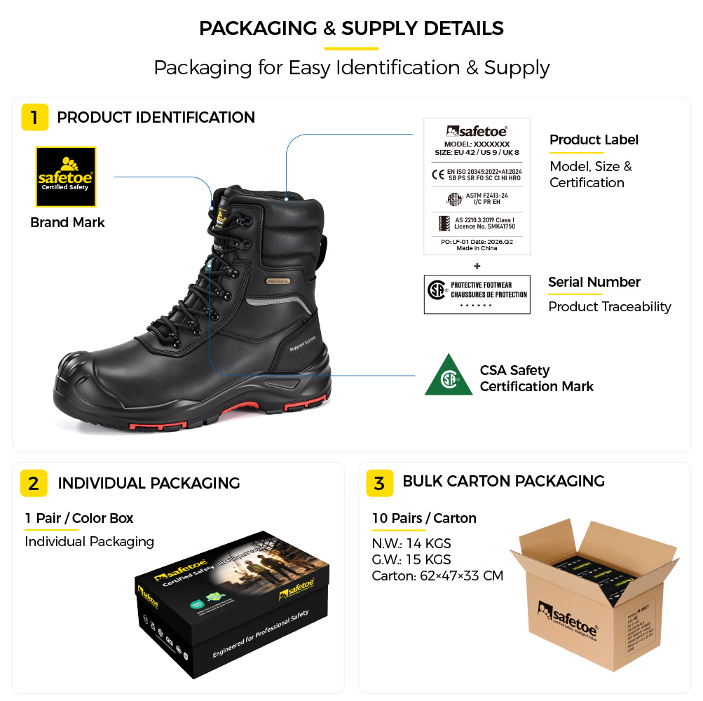 H-9552BK Bottes de s&eacute;curit&eacute; d'hiver imperm&eacute;ables certifi&eacute;es CSA Emballage