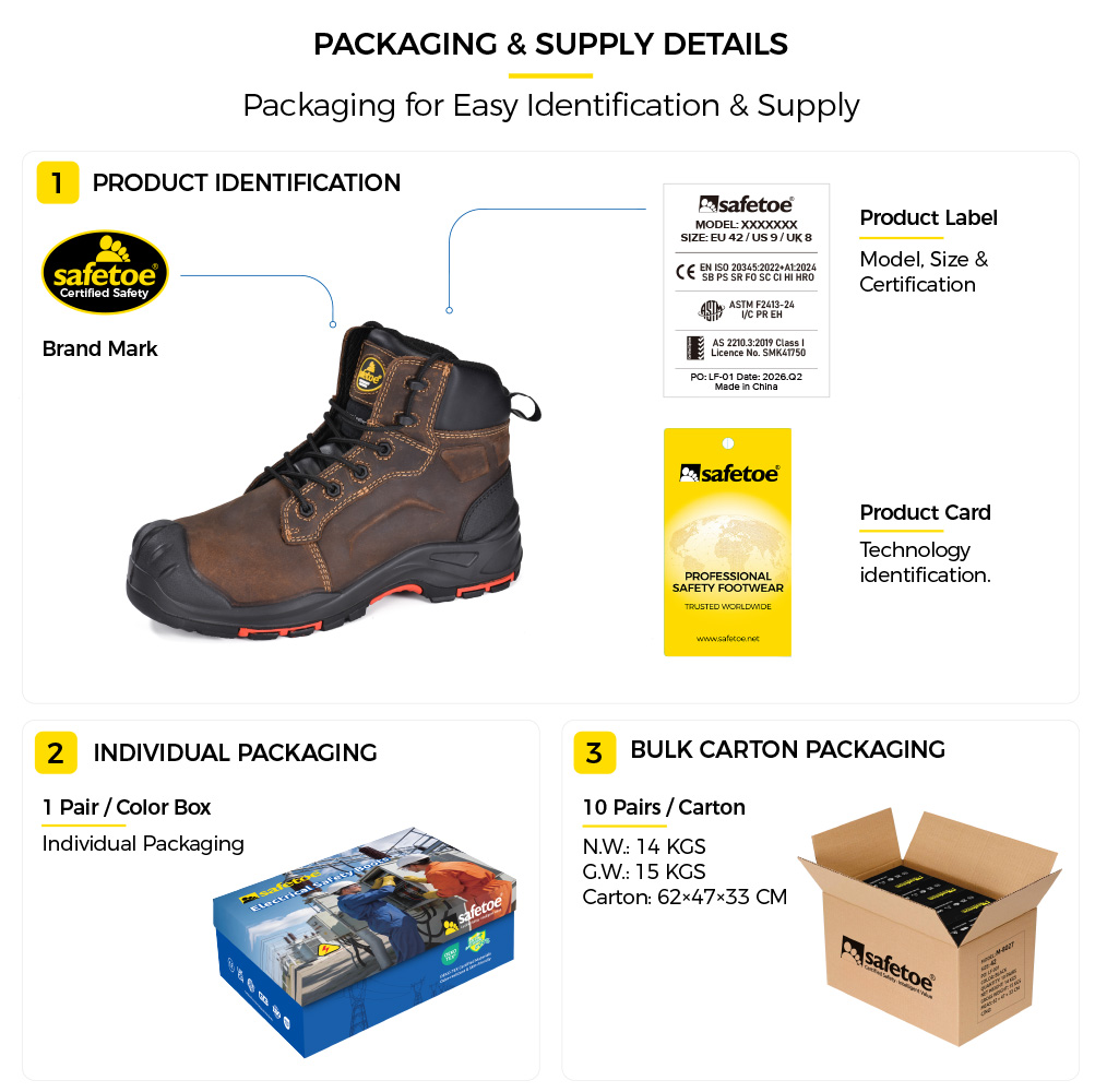 Bottes de s&eacute;curit&eacute; EH industrielles sans m&eacute;tal M-8552EH Pro Emballage