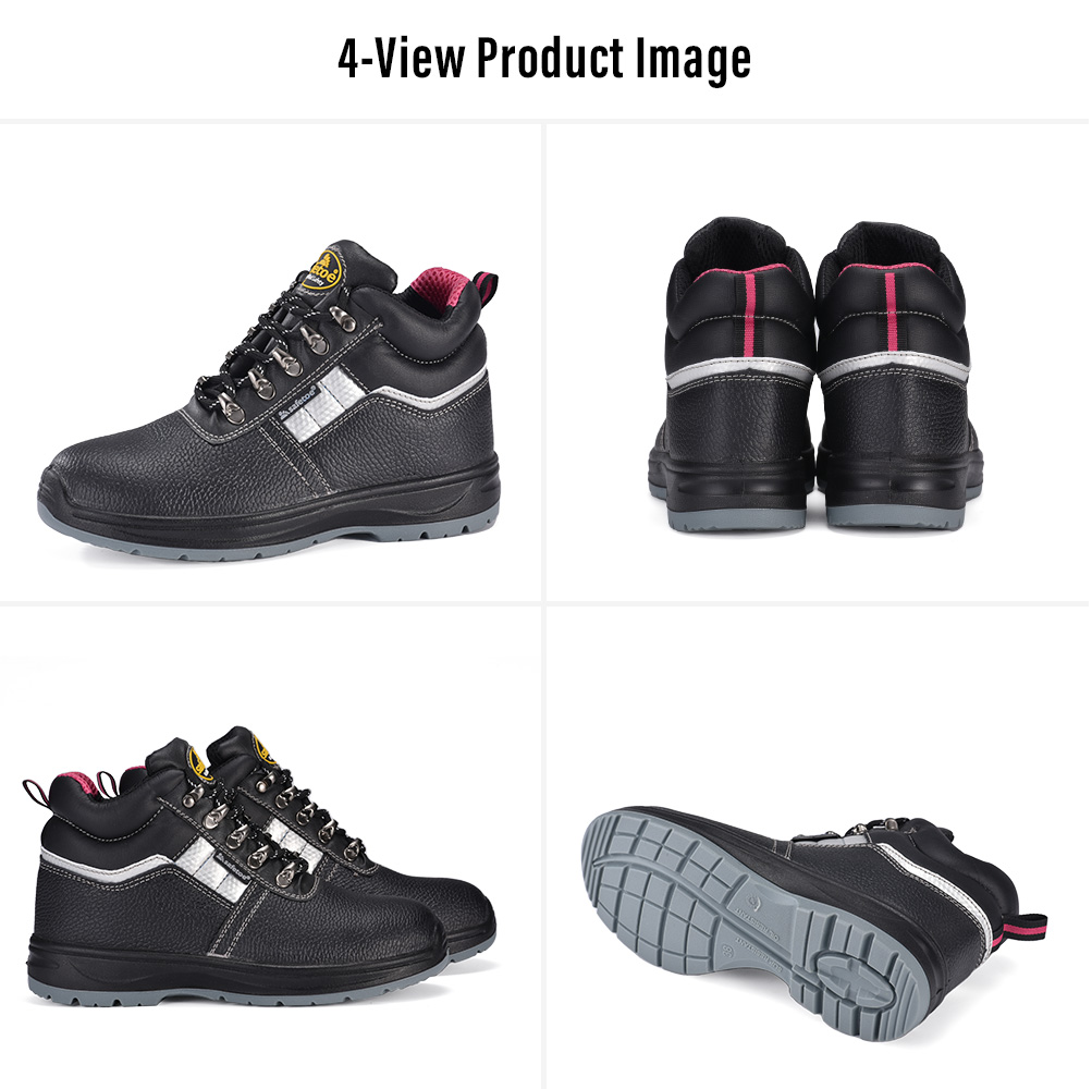 Quatre vues de Safetoe Bottes de s&eacute;curit&eacute; en cuir imperm&eacute;ables pour femmes M-8516W noires avec embout en acier et semelle ext&eacute;rieure antid&eacute;rapante en PU/PU 
