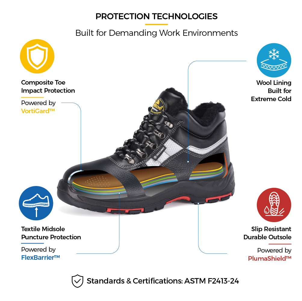 Safetoe Botte de s&eacute;curit&eacute; d'hiver IceShield M-8027 avec bout en composite, semelle intercalaire en textile, doublure en laine et semelle ext&eacute;rieure antid&eacute;rapante 