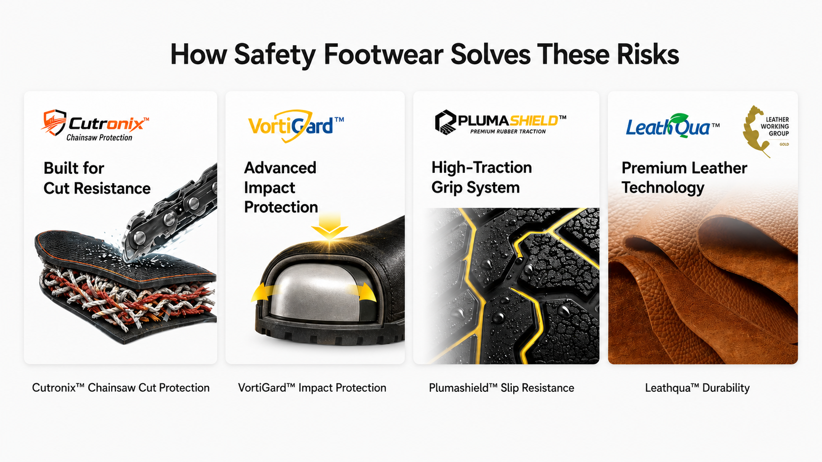 Technologies de chaussures de s&eacute;curit&eacute; foresti&egrave;res pour la protection contre les coupures par tron&ccedil;onneuse, la protection contre les chocs, la r&eacute;sistance au glissement et la durabilit&eacute; du cuir