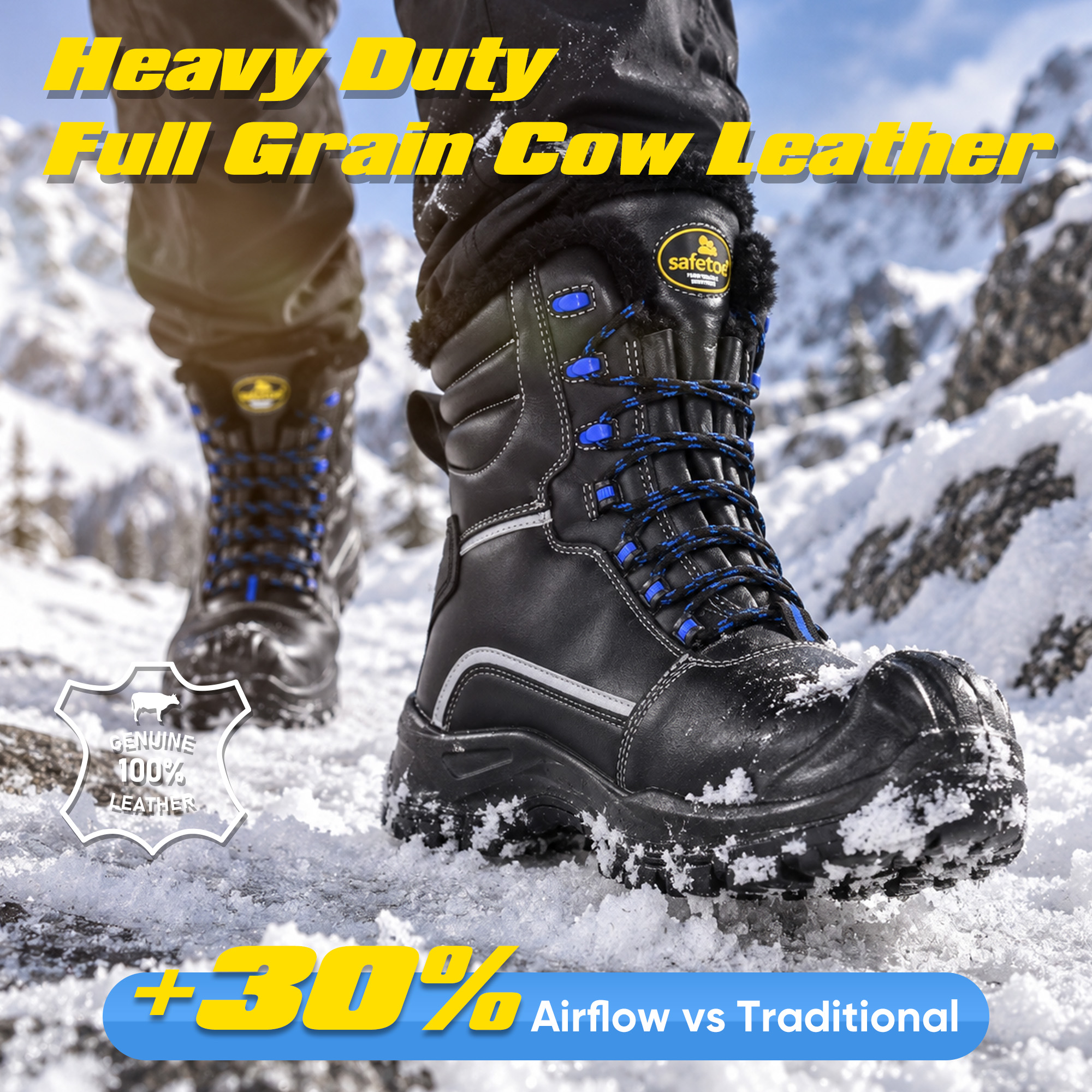 Bottes de travail d'hiver extrêmes imperméables Doublure en laine naturelle Semelle extérieure antidérapante Ice-Grip H-9550 IceShield Pro