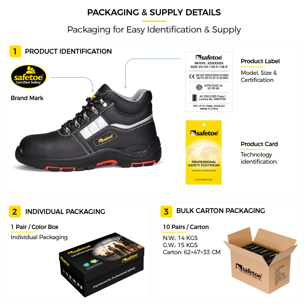 M-8027PRST Chaussures de s&eacute;curit&eacute; industrielle &agrave; embout en acier haut de gamme Emballage