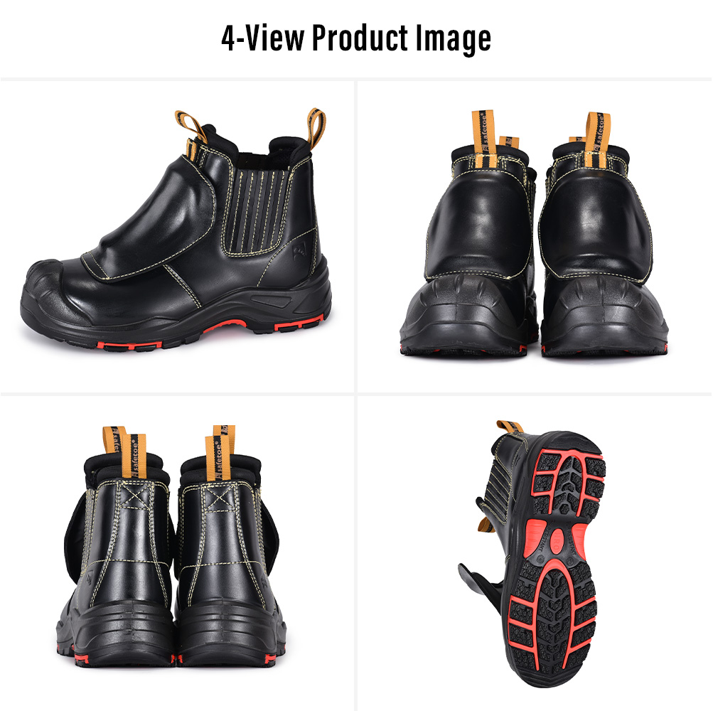 Images &agrave; quatre vues des bottes de s&eacute;curit&eacute; m&eacute;tatarsiennes sans m&eacute;tal noires M-8025NBKMP pour les travaux miniers et de soudage 