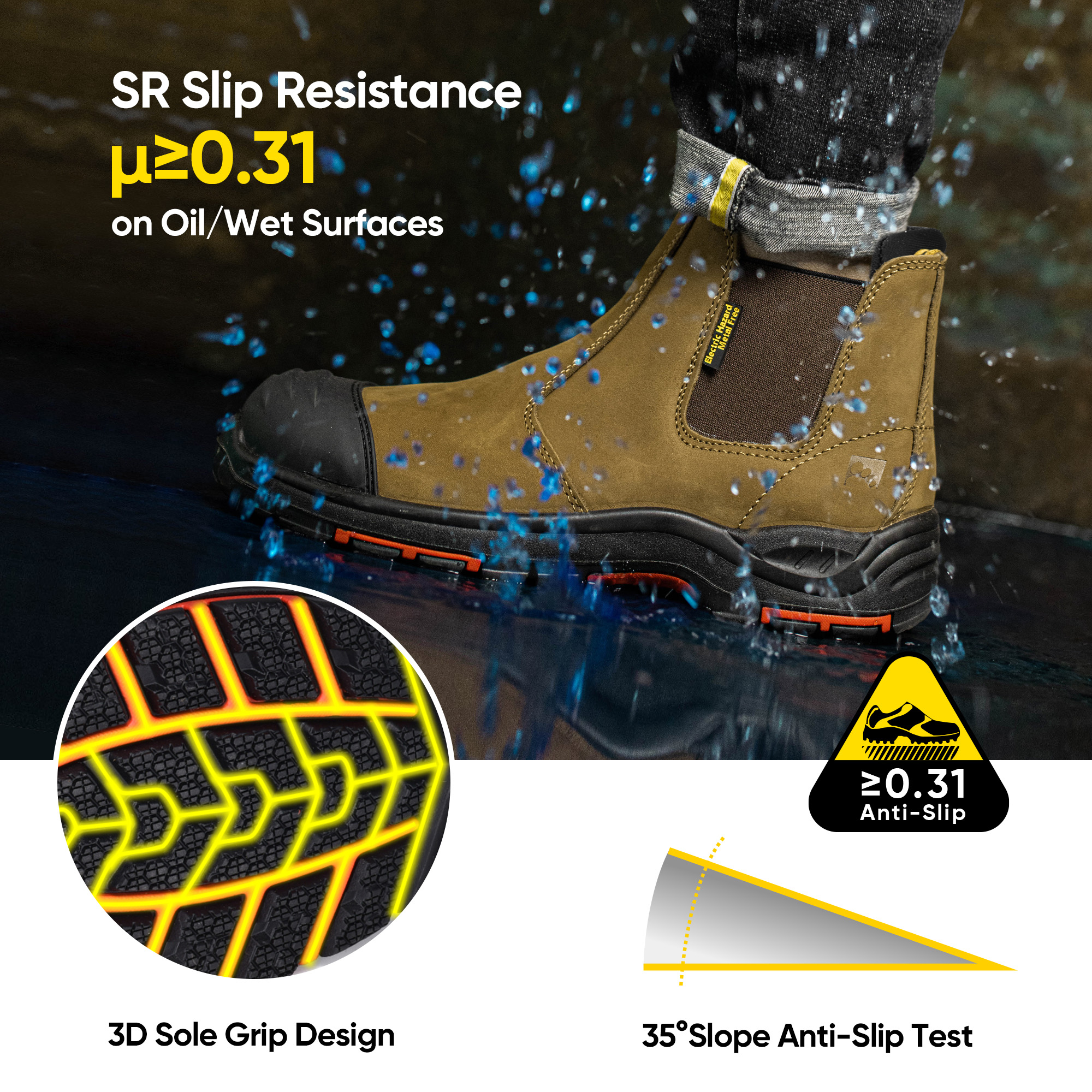 Bottes de sécurité Chelsea de qualité supérieure à enfiler avec embout composite et protection en Kevlar | M-8025NB