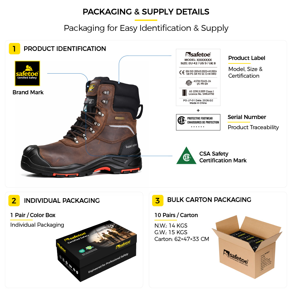 H-9552 Bottes de s&eacute;curit&eacute; d'hiver en cuir marron certifi&eacute;es CSA Emballage