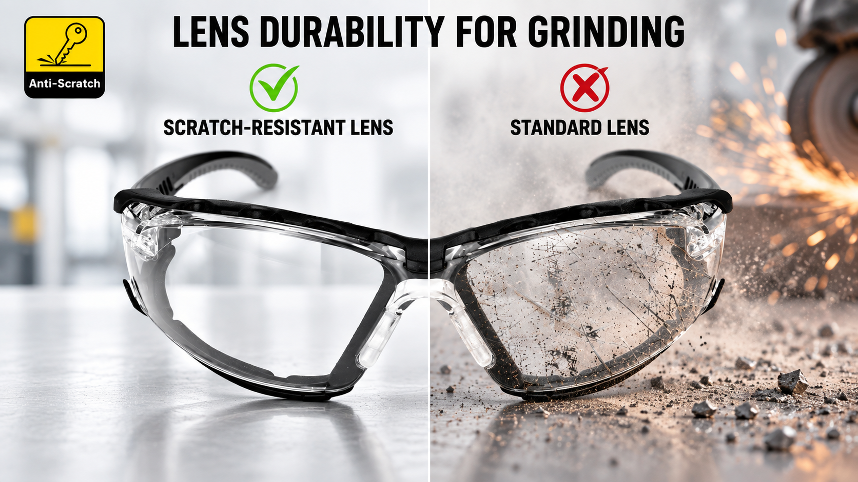 Lunettes de s&eacute;curit&eacute; r&eacute;sistantes aux rayures pour les travaux industriels de meulage et abrasifs