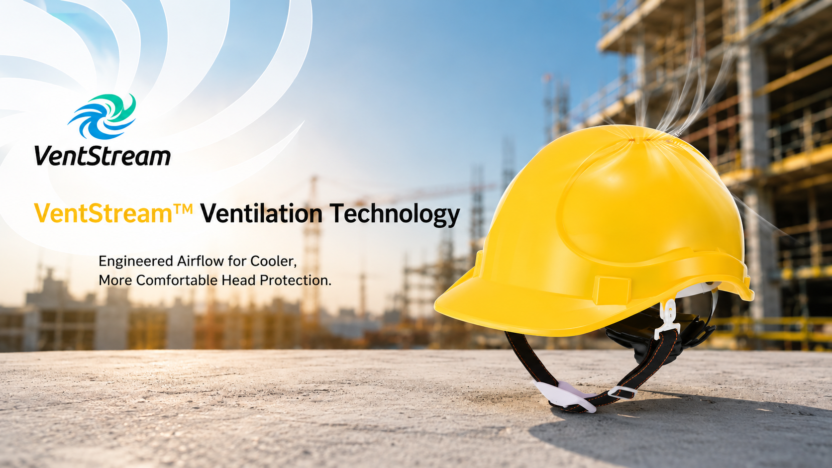 Casque de s&eacute;curit&eacute; de construction jaune dot&eacute; de la technologie de ventilation VentStream pour une protection de la t&ecirc;te plus fra&icirc;che et plus confortable