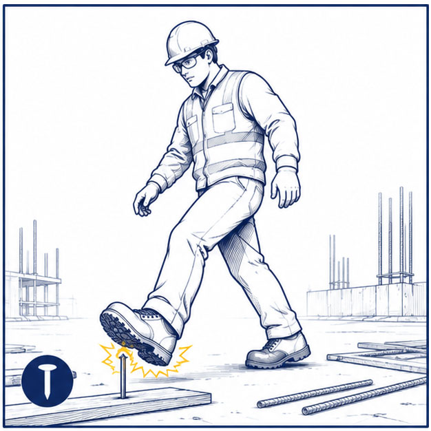 Risques de clous et de perforations sur les lieux de travail de construction