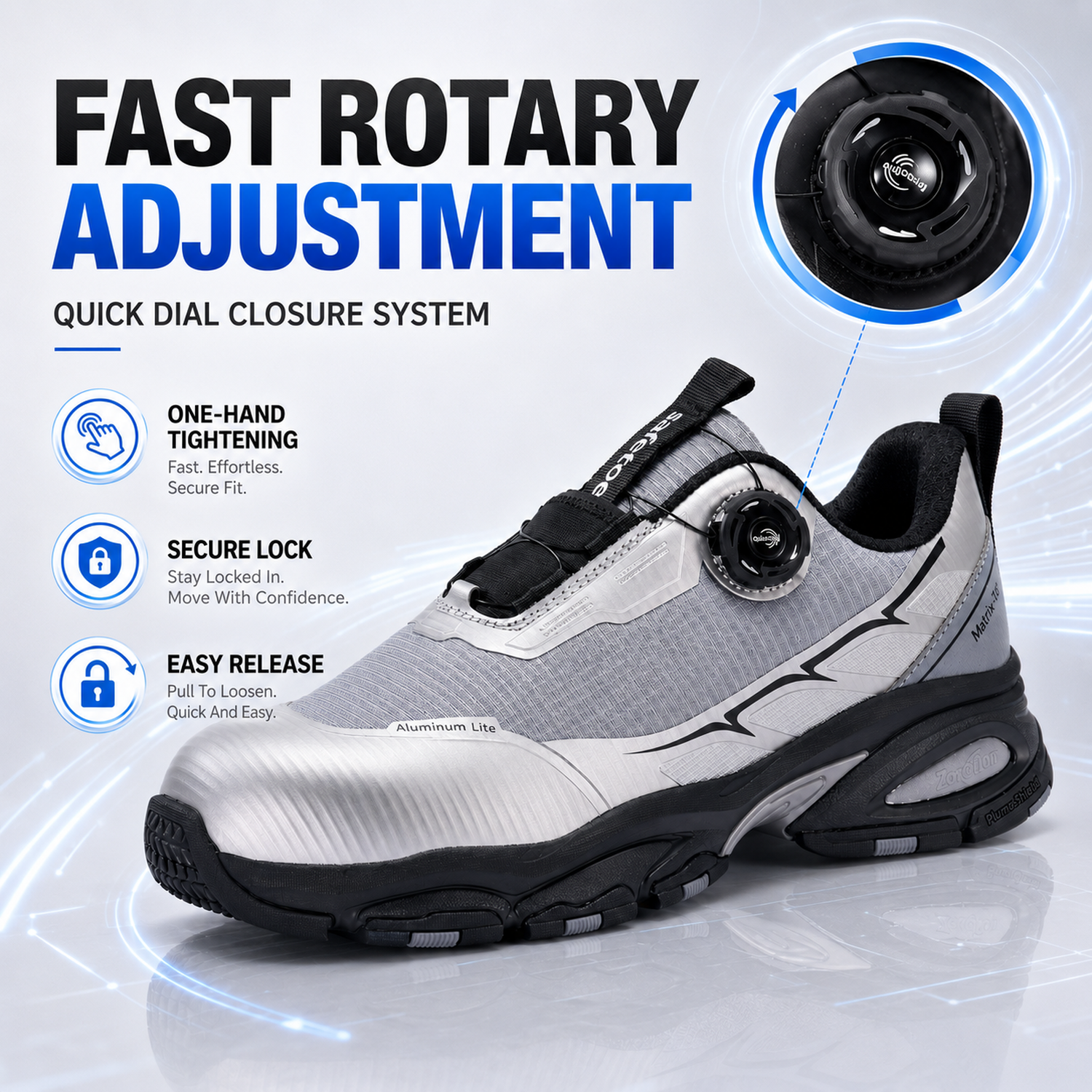 Chaussures de sécurité Sports Design QuickDial, embout en aluminium S1P et antidérapant pour les travailleurs de la logistique L-7601 gris