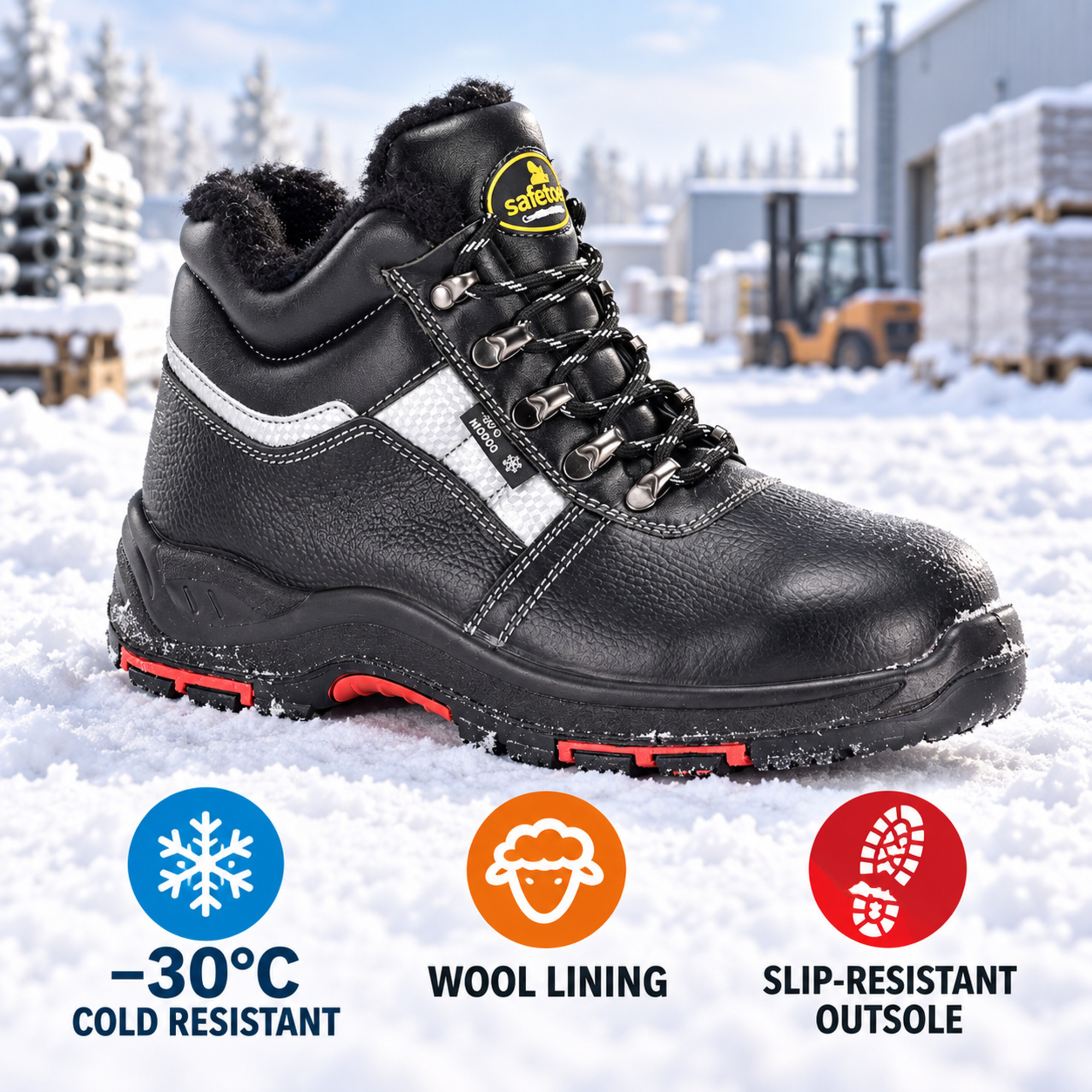 Bottes de sécurité d'hiver isolées avec doublure en laine chaude | Bouclier de glace M-8027