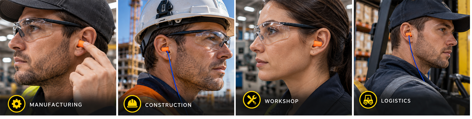 Bouchons d'oreilles de sécurité Safeyear pour la protection auditive dans la fabrication, la construction, l'atelier et la logistique