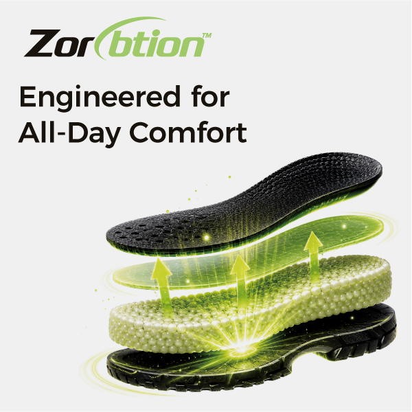 Technologie d"amorti Zorption™ pour une absorption des chocs et un confort toute la journée dans les chaussures de sécurité