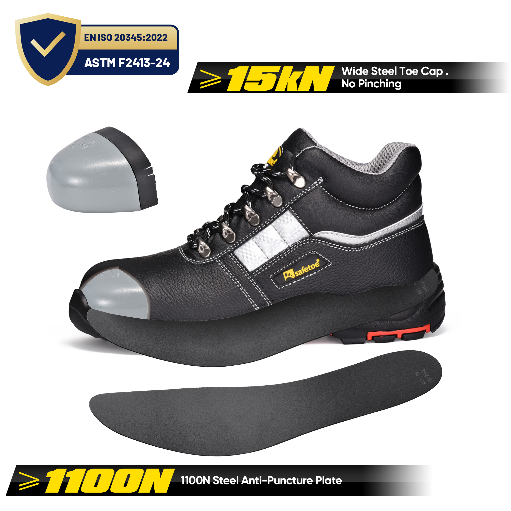 Chaussures de sécurité industrielle haut de gamme avec embout en acier et semelle en PU/caoutchouc résistant à la chaleur | M-8027PRST