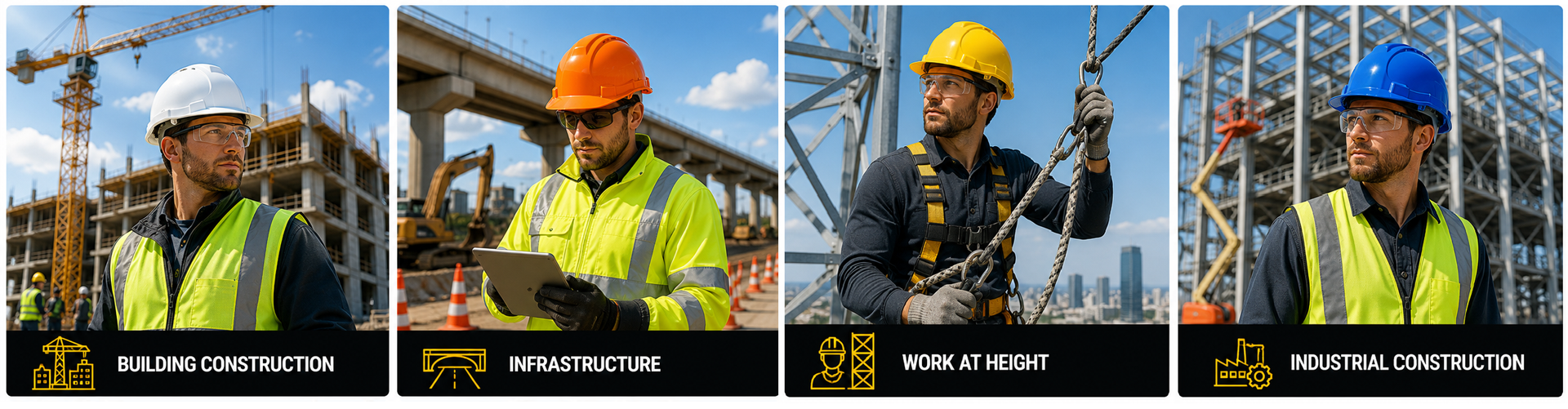 Casques de sécurité de construction pour le bâtiment, les infrastructures, les travaux en hauteur et la construction industrielle